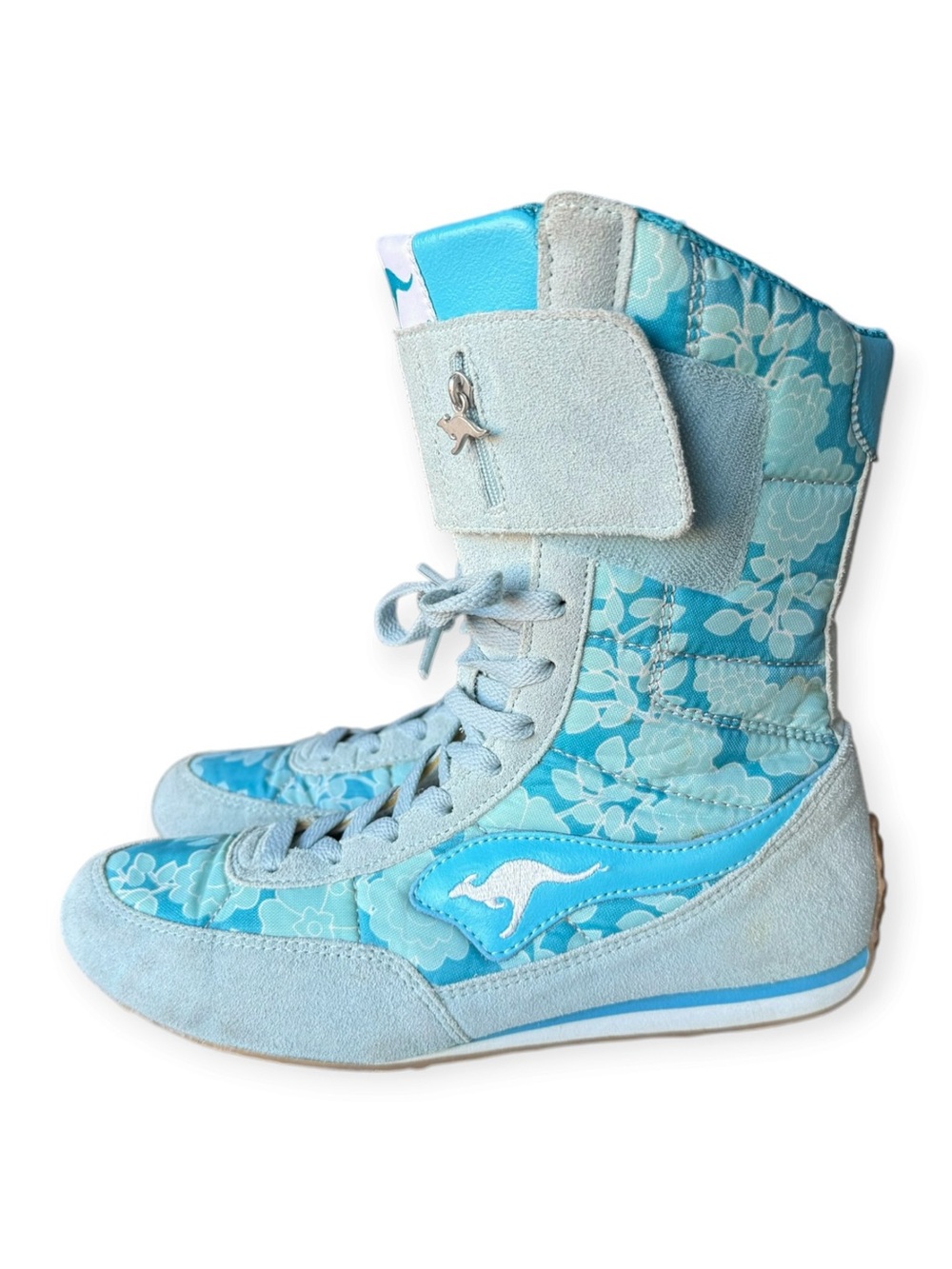 Vintage KangaROOS Light Blue Floral Lace-Up High-Top boots sneakers, Women’s 8